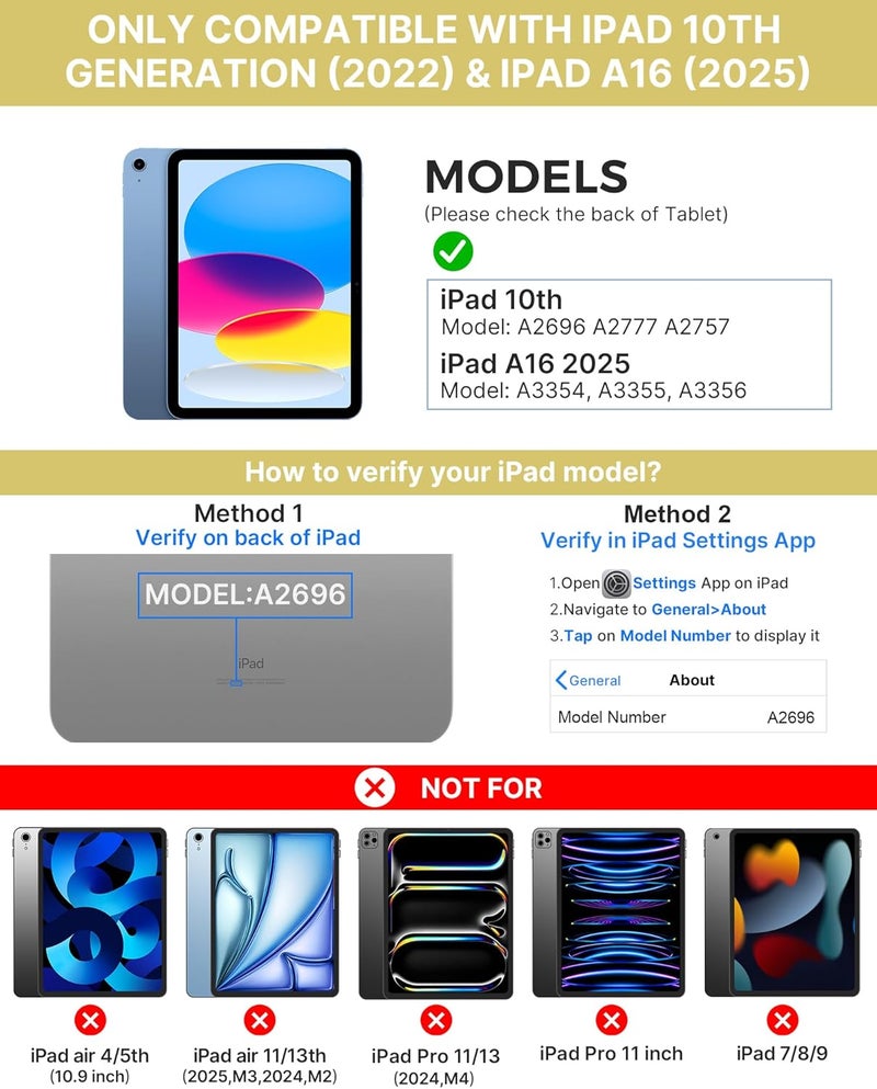 typecase حافظة آيباد 11 الجيل العاشر مع لوحة مفاتيح (11" 2025، A16 و 10.9" 2022) – قابلة للدوران 360°، إضاءة خلفية بـ 11 لون، لوحة تتبع متعددة اللمس، حامل قلم، رقيقة وخفيفة – صفراء - Image 2